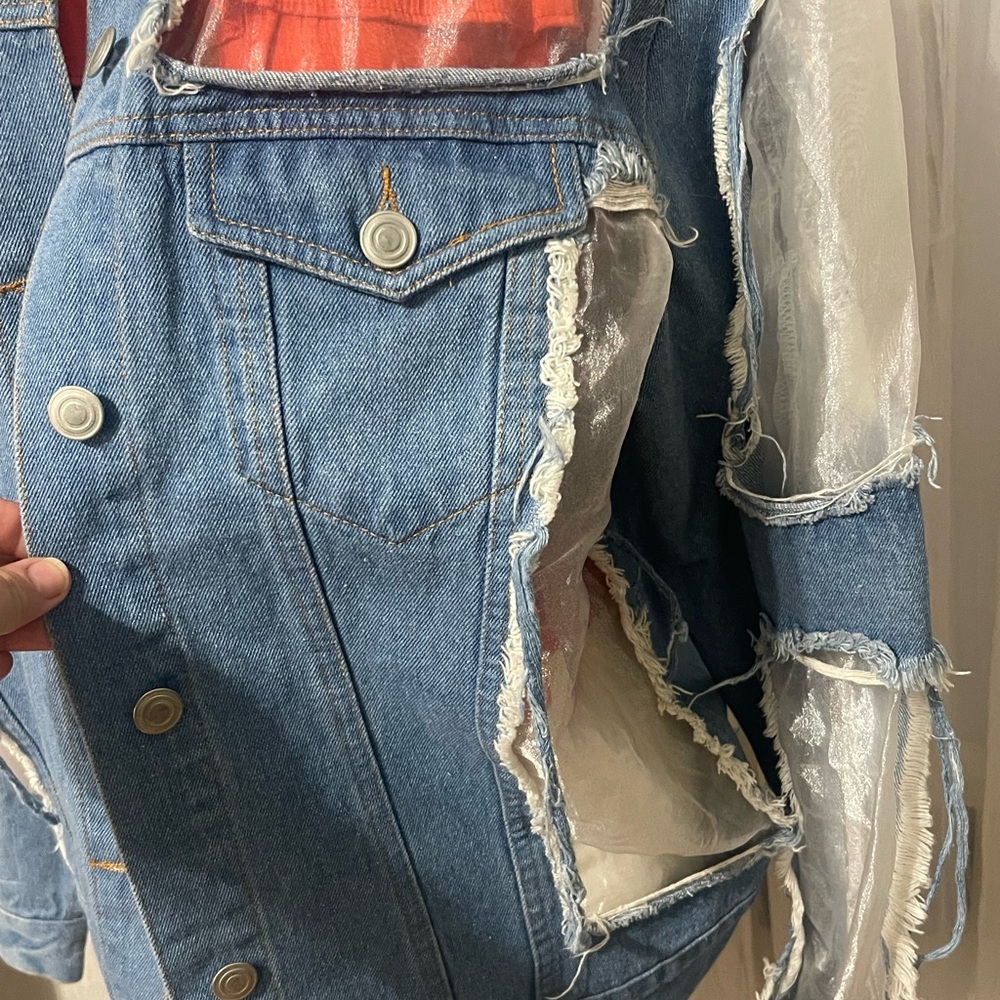 Denim And Sheer Patchwork Jacket - image 4